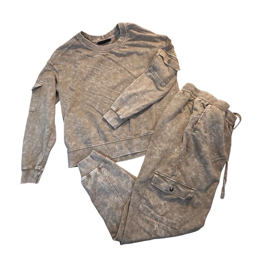 JANE AND DELANCEY Jogger Pant Set Acid Wash Gray 2Pc Sweatsuit Women’s M